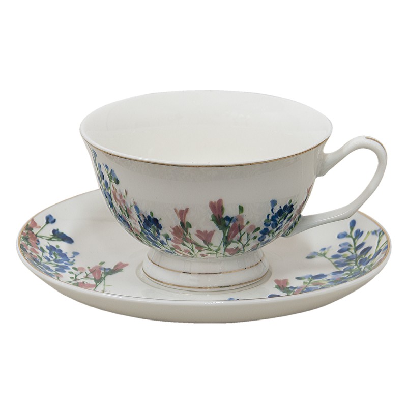 Clayre & Eef Cup and Saucer 250 ml Blue White Porcelain Flowers