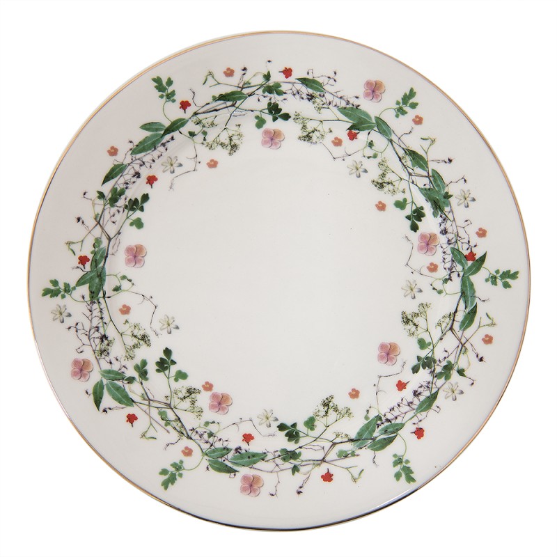 Clayre & Eef Breakfast Plate Ø 21 cm Green Porcelain Flowers