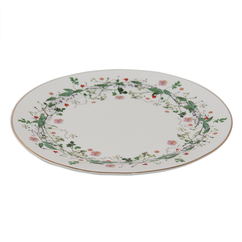 Clayre & Eef Breakfast Plate Ø 21 cm Green Porcelain Flowers