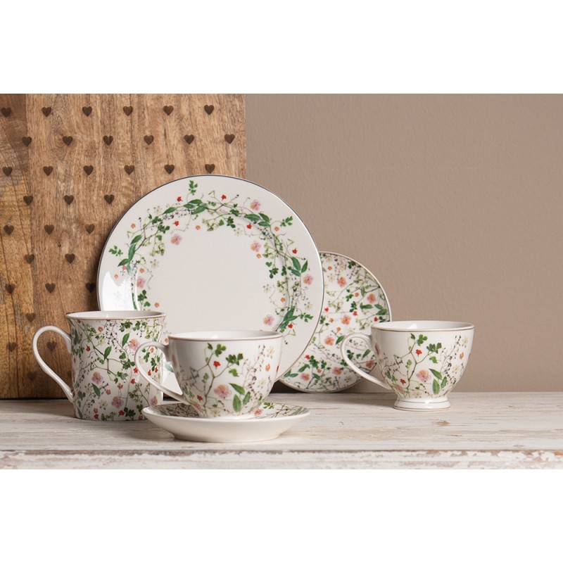 Clayre & Eef Assiette de petit déjeuner Ø 21 cm Vert Porcelaine Fleurs