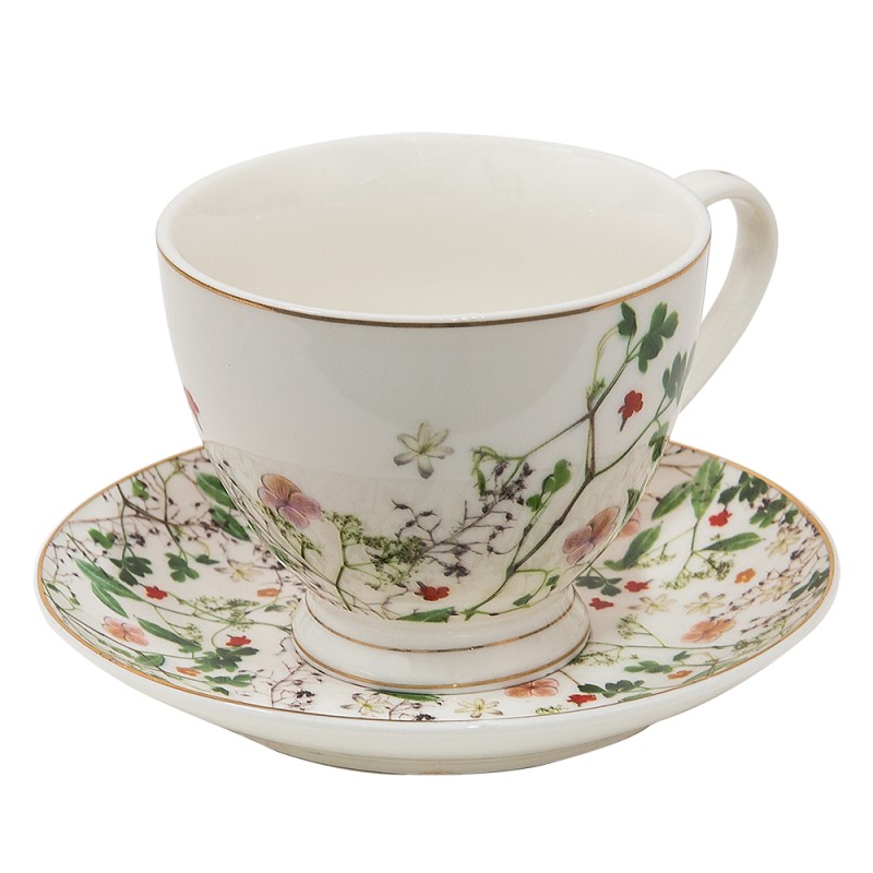 Clayre & Eef Cup and Saucer 200 ml Green Porcelain