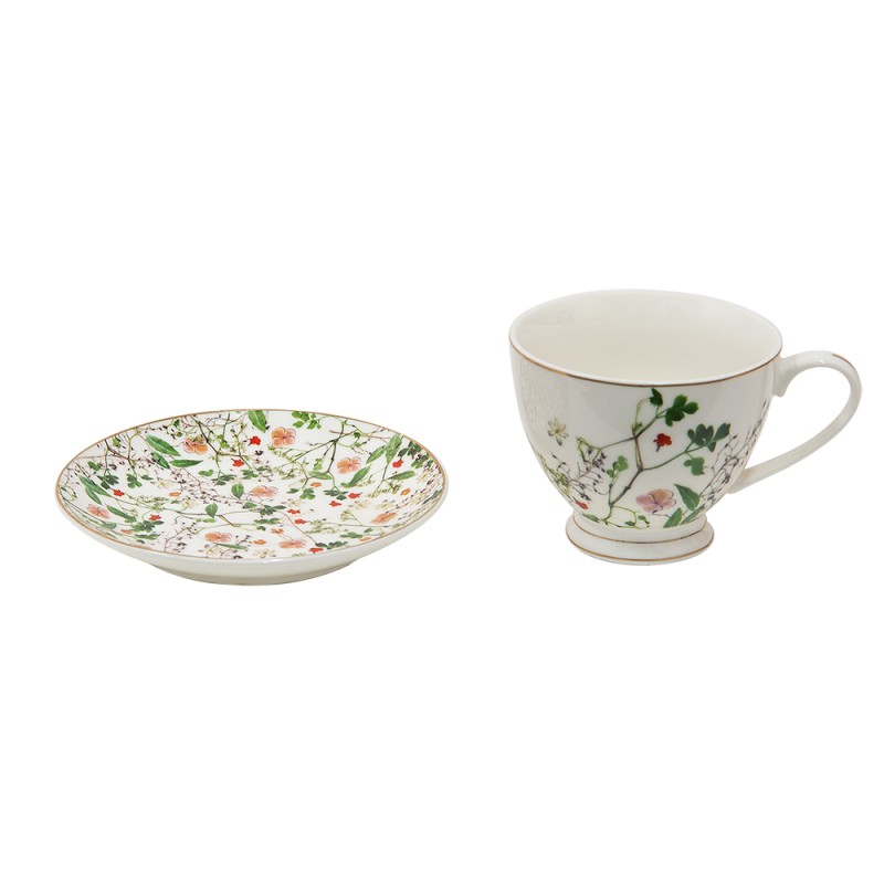 Clayre & Eef Cup and Saucer 200 ml Green Porcelain