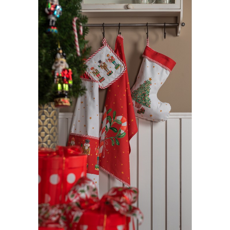 Clayre & Eef Kitchen Apron 70x85 cm White Red Cotton Nutcrackers