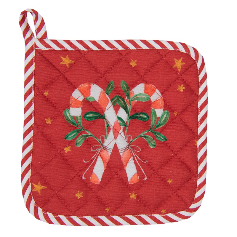 Clayre & Eef Pot Holder 20x20 cm White Red Cotton Square Nutcrackers