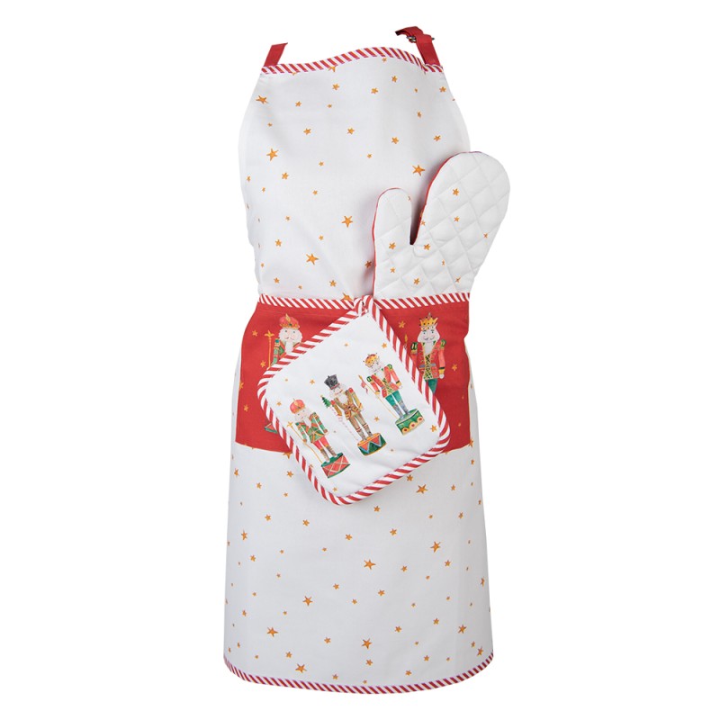 Clayre & Eef Pot Holder 20x20 cm White Red Cotton Square Nutcrackers
