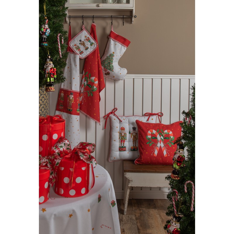 Clayre & Eef Pot Holder 20x20 cm White Red Cotton Square Nutcrackers