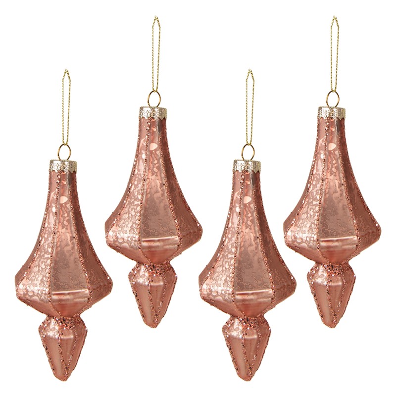 Clayre & Eef Christmas Bauble Set of 4 Ø 6 cm Pink Glass