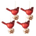 Clayre & Eef Boule de Noël set de 4 Oiseau 11x6x12 cm Rouge Blanc Verre
