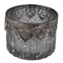 Clayre & Eef Tealight Holder Ø 9x6 cm Silver colored Glass Metal