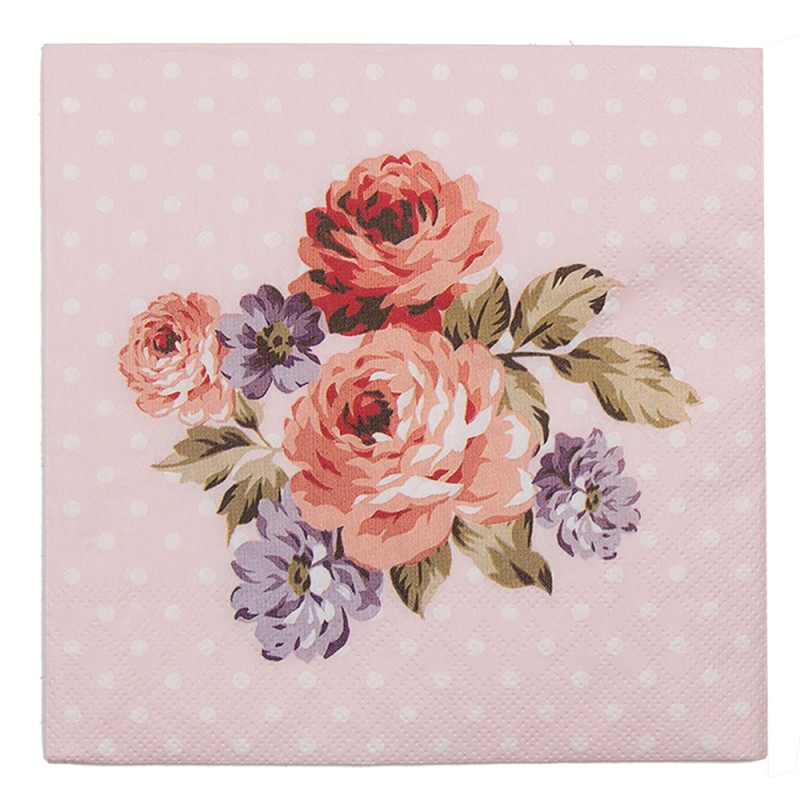 Clayre & Eef Napkins Paper Set of 20 33x33 cm (20) Pink Paper Flowers