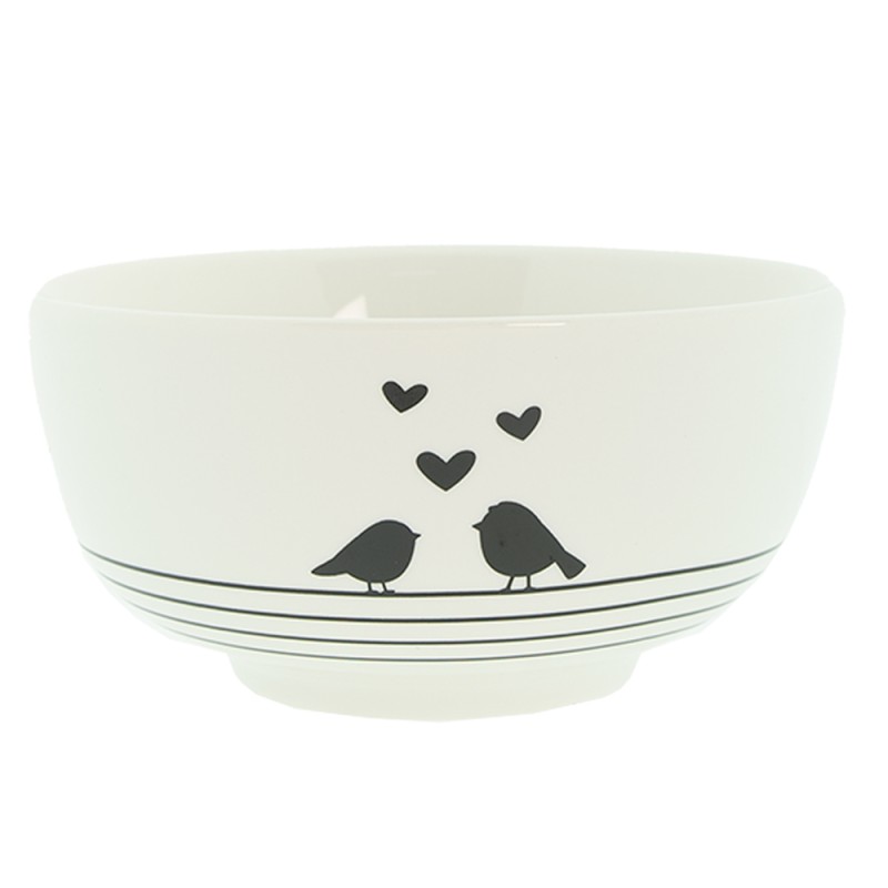 Clayre & Eef Soup Bowl 500 ml White Black Porcelain Hearts Birds