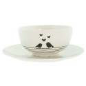 Clayre & Eef Soup Bowl 500 ml White Black Porcelain Hearts Birds