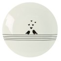 Clayre & Eef Assiette de petit déjeuner Ø 20 cm Blanc Noir Porcelaine Rond Oiseaux de coeur