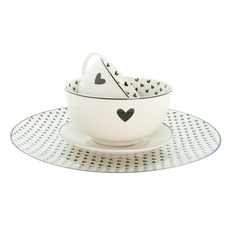 Clayre & Eef Soup Bowl 500 ml White Black Porcelain Hearts