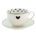 Clayre & Eef Tasse et soucoupe 220 ml Blanc Noir Porcelaine Coeurs