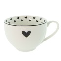 Clayre & Eef Tasse et soucoupe 220 ml Blanc Noir Porcelaine Coeurs