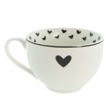 Clayre & Eef Tasse et soucoupe 220 ml Blanc Noir Porcelaine Coeurs