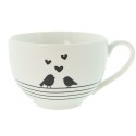 Clayre & Eef Tasse et soucoupe 220 ml Blanc Noir Porcelaine Oiseaux de coeur