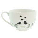 Clayre & Eef Tasse et soucoupe 220 ml Blanc Noir Porcelaine Oiseaux de coeur