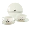 Clayre & Eef Cup and Saucer 220 ml White Black Porcelain Hearts Birds