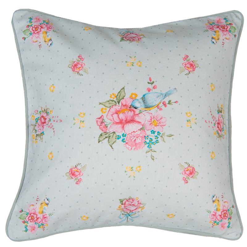 Clayre & Eef Housse de coussin 40x40 cm Vert Coton Carré Fleurs