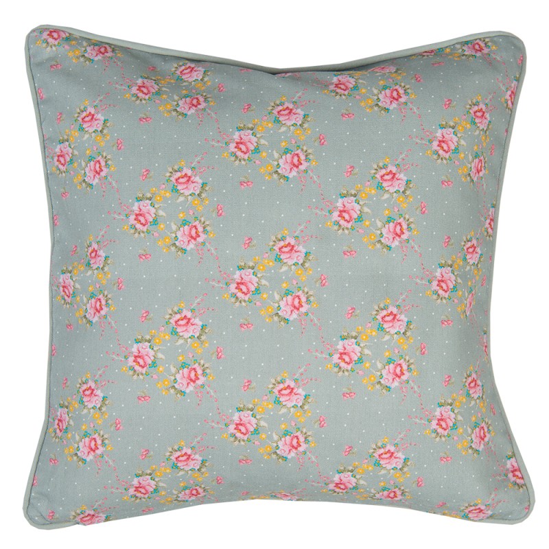 Clayre & Eef Cushion Cover 40x40 cm Green Cotton Square Flowers