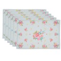 Clayre & Eef Placemats Set of 6 48x33 cm Green Cotton Flowers