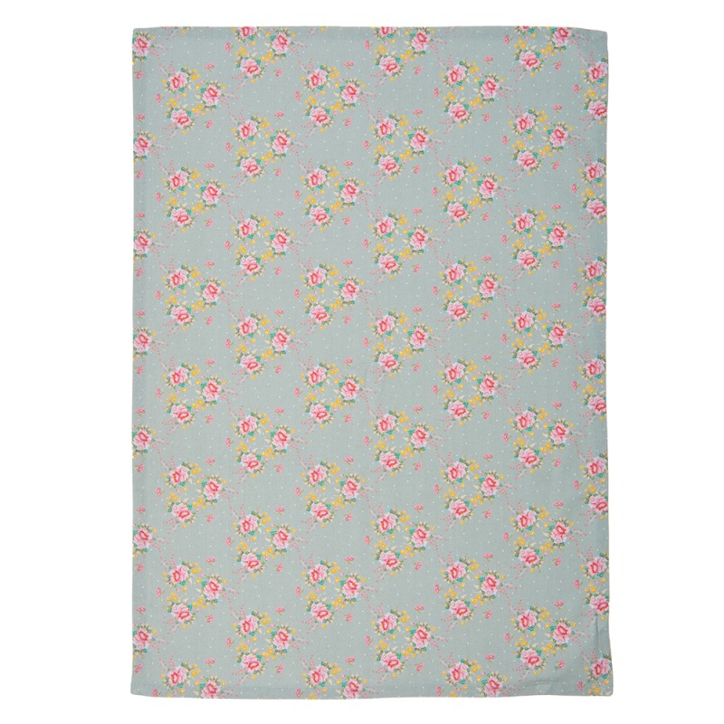 Clayre & Eef Tea Towel  50x70 cm Green Cotton Flowers