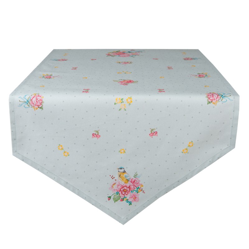 Clayre & Eef Chemin de table 50x160 cm Vert Coton Fleurs