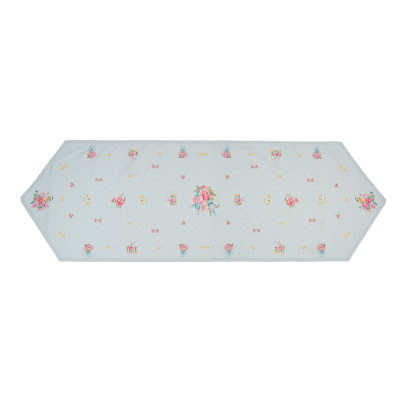 Clayre & Eef Chemin de table 50x160 cm Vert Coton Fleurs