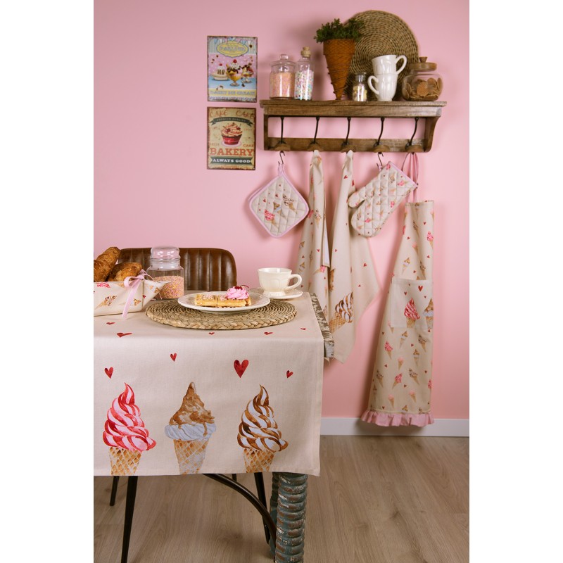 Clayre & Eef Kitchen Apron 70x85 cm Beige Pink Cotton Ice Cream