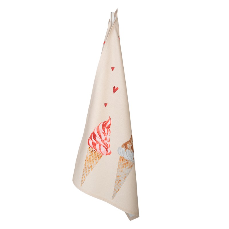 Clayre & Eef Theedoek  50x70 cm Beige Roze Katoen Rechthoek Ijsjes