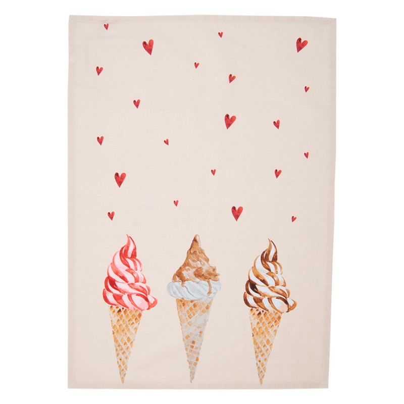 Clayre & Eef Tea Towel  50x70 cm Beige Pink Cotton Rectangle Ice Cream