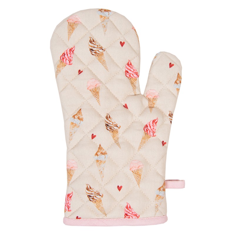 Clayre & Eef Oven Mitt 18x30 cm Beige Pink Cotton Ice Cream