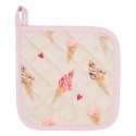 Clayre & Eef Pannenlap  20x20 cm Beige Roze Katoen Vierkant Ijsjes