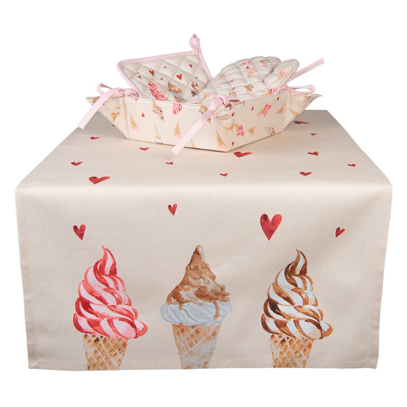 Clayre & Eef Cestino del pane 35x35x8 cm Beige Rosa  Cotone Quadrato Gelato