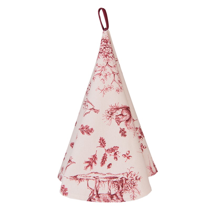 Clayre & Eef Tea Towel  Ø 80 cm White Pink Cotton Round Reindeers