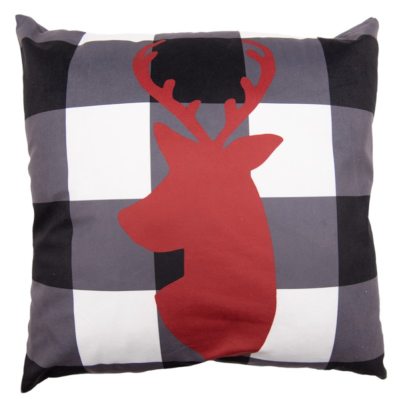 Clayre & Eef Cushion Cover 45x45 cm Black Red Polyester Square Reindeer