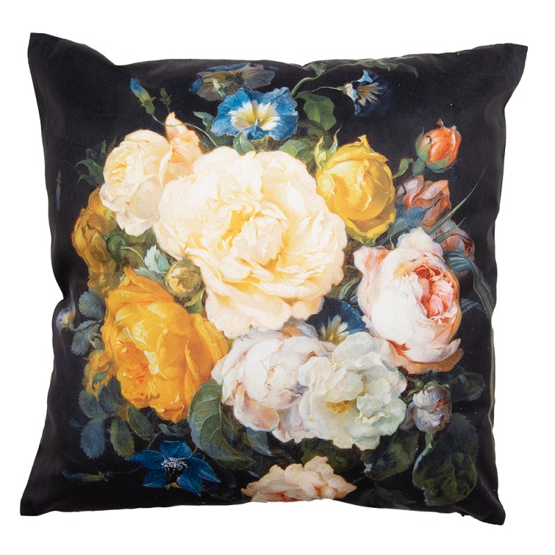 Clayre & Eef Cushion Cover 45x45 cm Black Yellow Polyester Flowers