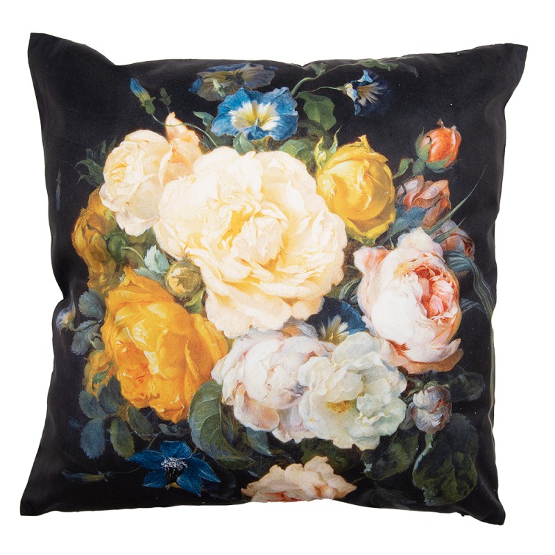 Clayre & Eef Housse de coussin 45x45 cm Noir Jaune Polyester Fleurs