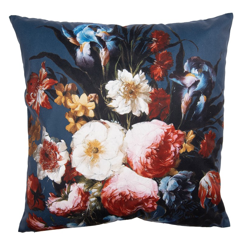 Clayre & Eef Housse de coussin 45x45 cm Bleu Rouge Polyester Fleurs