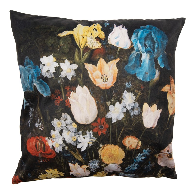 Clayre & Eef Housse de coussin 45x45 cm Noir Polyester Fleurs