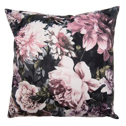 Clayre & Eef Kussenhoes  45x45 cm Zwart Roze Polyester Bloemen