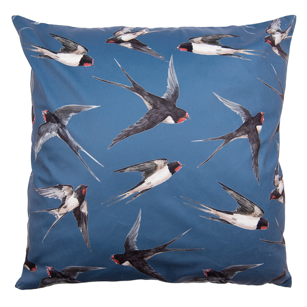 Kussenhoes 45X45 Cm Blauw Wit Polyester Vogels-image