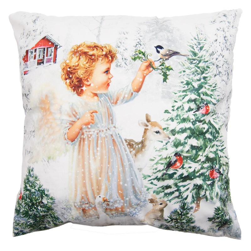Clayre & Eef Cushion Cover 45x45 cm White Green Polyester Angel