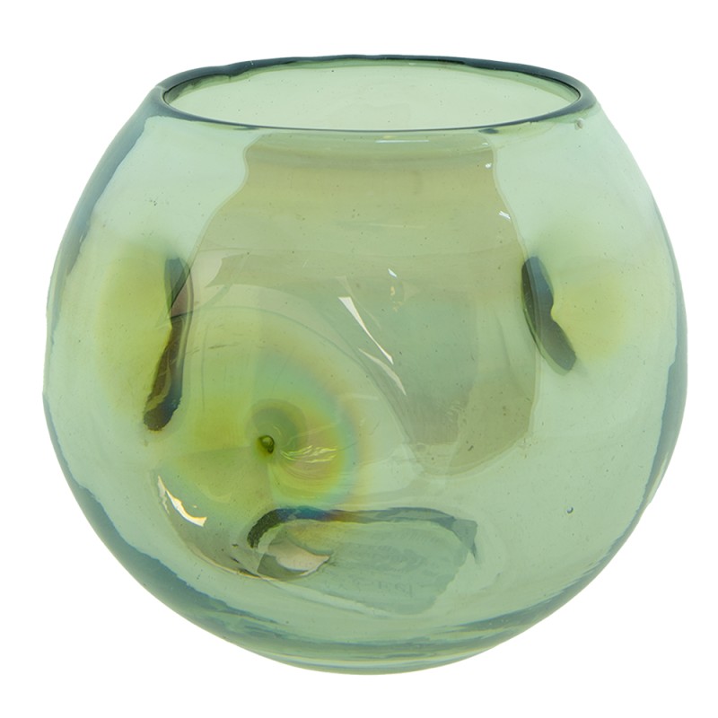 Clayre & Eef Tealight Holder Ø 12x12 cm Green Glass Round