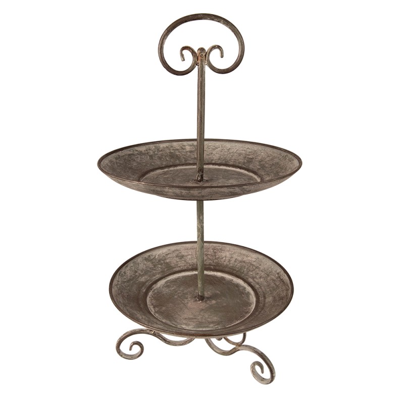 Clayre & Eef 2-Tiered Stand Ø 28x53 cm Grey Green Iron