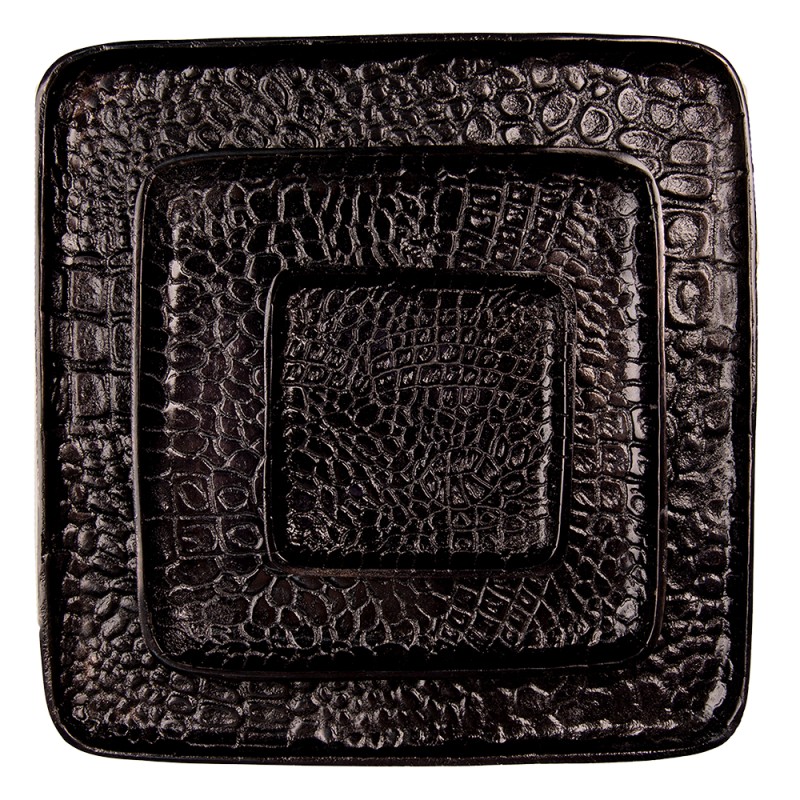 Clayre & Eef Decorative Serving Tray Set of 3 36 cm Black Aluminium Square