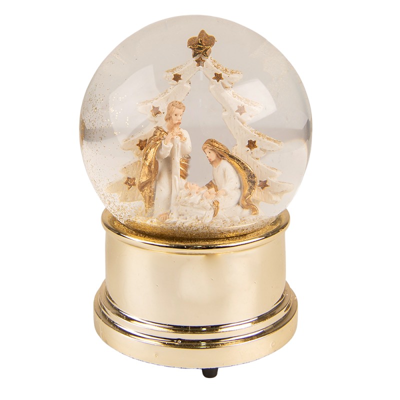 Clayre & Eef Snow Globe Nativity Scene Ø 10x14 cm Gold colored Plastic Glass