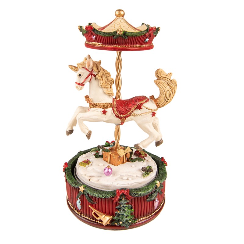 Clayre & Eef Music box Carousel 20 cm Red Polyresin